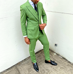 Olive Green Three Piece Slim Suit