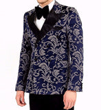 Majesty Blue Printed Double Breasted Tuxedo Blazer