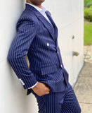 Blue Pinstripe Double breasted Two Piece Men Suit