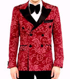 Majesty Red Printed Double Breasted Tuxedo Blazer
