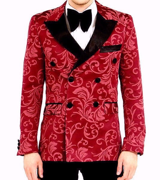 Majesty Red Printed Double Breasted Tuxedo Blazer